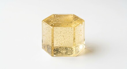 Obraz premium Translucent amber hexagonal resin block with air bubbles.