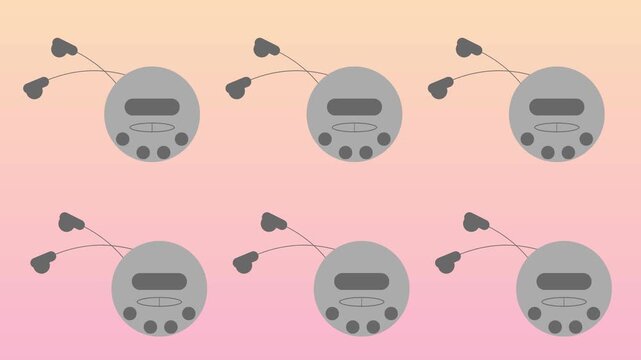 Animated Abstract CD Players with Earbuds on Gradient Background