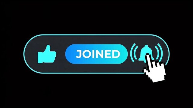 Mouse Cursor Clicking Like, Join, and Notification Bell Buttons on Black Background
