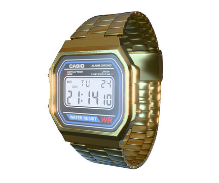 Gold Classic Casio Watch isolated on white background