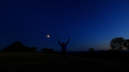 Amateur astronomer enjoying observing stars, planets, Moon and other celestial objects. © astrosystem