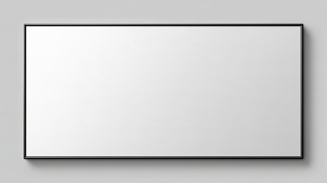 Empty white billboard template hanging on a gray wall casting a shadow