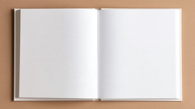 Open book with blank white pages creating a clean template for text or images