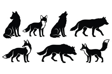 Fototapeta premium Black silhouettes of various animals including horse dog cat bird and elephant