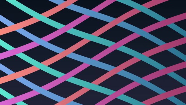 Turquoise and Coral Ribbons Weaving in Diagonal Waves