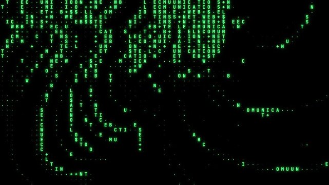 Green matrix digital rain on black background, abstract computer code falling, sci-fi technology data stream background