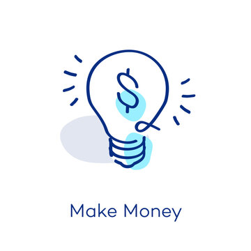 Linear make money icon in isometric view, featuring a decorative curved line with a colorful accent. Symbol representing idea, startup, profit and investing.