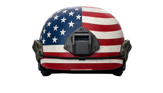 Tactical combat helmet featuring a United States flag design isolated on white background transparent background
