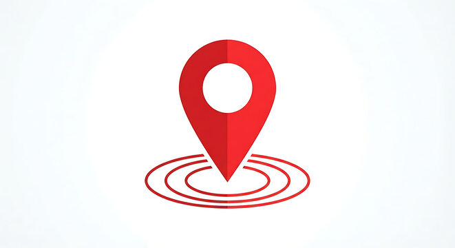 Red Map Location Pin Icon with Concentric Circles Representing GPS Navigation and Geographic Positioning System Technology Concept