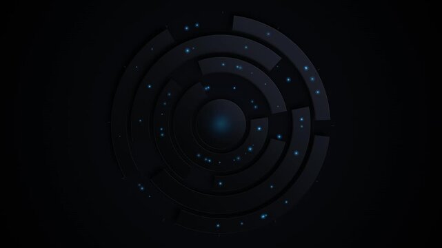 Futuristic HUD interface with rotating circular elements, dark sci-fi control panel background, abstract digital technology loop