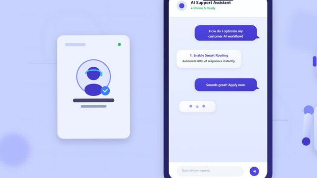 Smartphone interface displaying an AI support assistant chatbot answering a customer service query about workflow optimization.