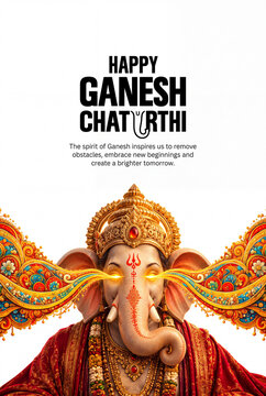 Portrait of lord ganesha with radiant glowing eyes and ornate golden decorations for ganesh chaturthi golden ornaments ganpati bappa hindu deity religious portrait