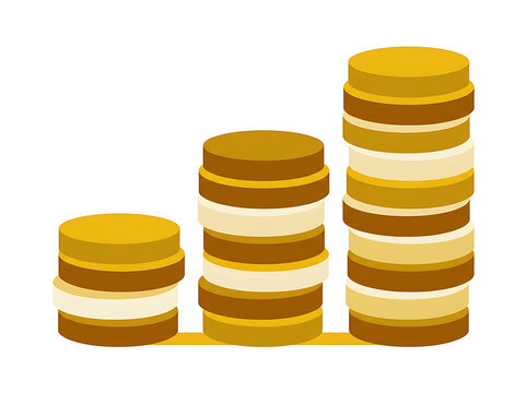 Colorful Stacked Coin Piles Increasing in Height with Transparent Background transparent background