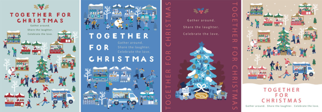 クリスマスマーケットで賑わう「TOGETHER FOR CHRISTMAS」ポスターデザインセット