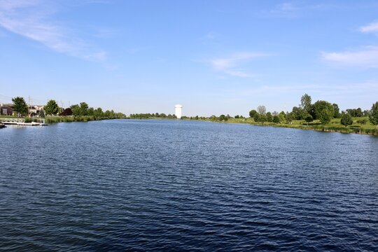 The peaceful lake in the country on a sunny day.
