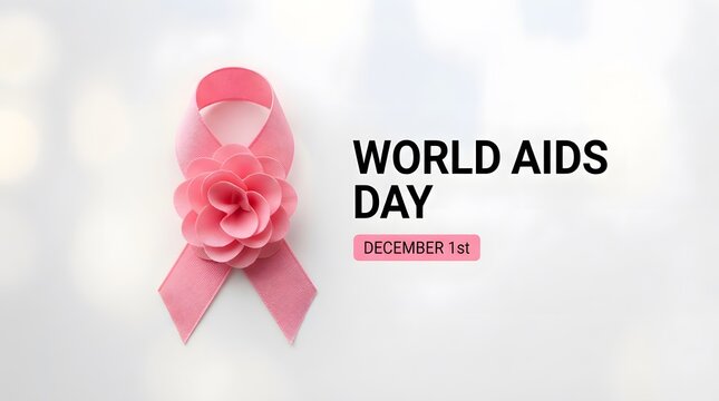 World aids day concept with a pink ribbon on a bright white background