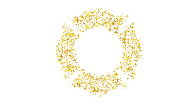 Gold glittering stars and dots forming a circular frame border