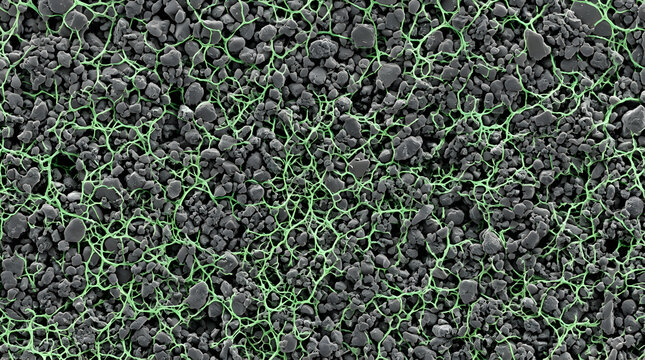 Microscopic network structure. A close-up, high-magnification view revealing the intricate, interconnected patterns of a microscopic network.