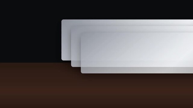 Three sets of floating metallic text boxes