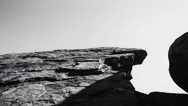 Rough stone rock ledge in stark black and white landscape view