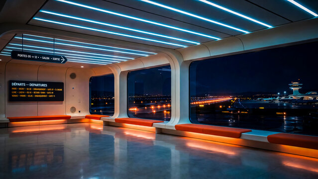 Salle d'a&eacute;roport vide la nuit