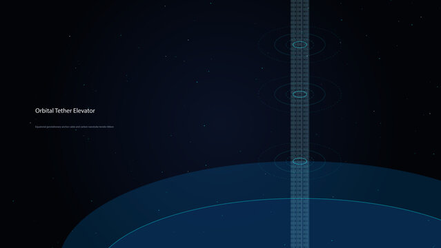 Orbital tether elevator vector illustration, futuristic space station concept, blue digital interface for sci-fi gaming and technology
