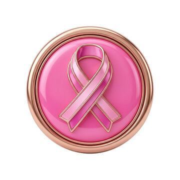 Pink ribbon symbol for breast cancer awareness in a metallic frame Outubro Rosa PNG Isolated on transparent background