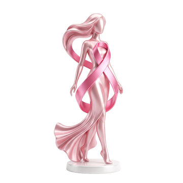 Pink ribbon draped around elegant female figure symbolizing breast cancer awareness Outubro Rosa PNG Isolated on transparent background