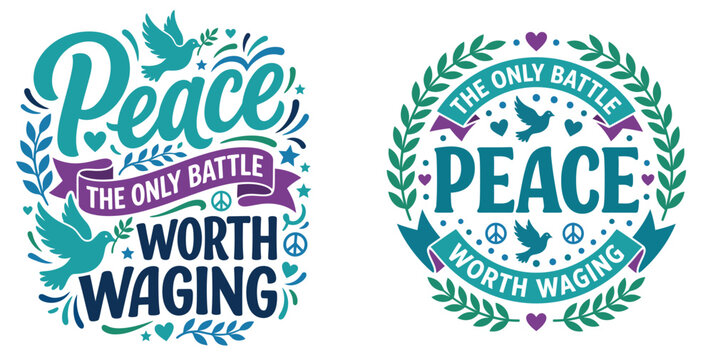 These beautifully designed vector images showcase the powerful message of peace adorned with delicate floral elements and a serene bird motif promoting