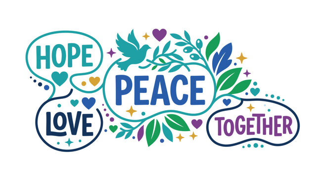 A vibrant and colorful vector illustration embodying the universal themes of hope peace love and unity designed to inspire positivity and togetherness