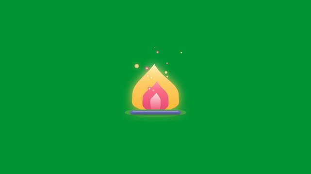 Oil industry natural gas flare flame burning and flickering with glowing sparks in a seamless loop on a green screen chroma key background in flat 2D cartoon style