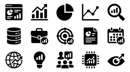Obraz premium Data analytics and business intelligence icon set for financial reporting and research