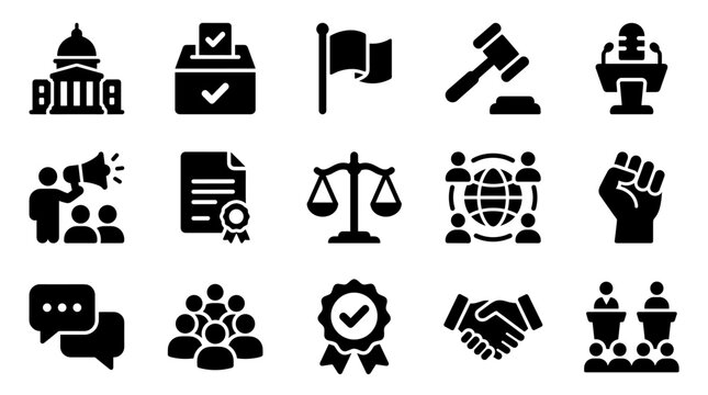 Political and legal system icon collection for government administration with politics