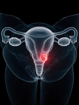 Cervical Cancer 3D medical illustration showing malignant tumor lesion in human cervix anatomy