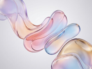 Obraz premium 3D render of smooth organic liquid blob shapes with soft gradient coloring, glass-like translucent material with gentle highlights