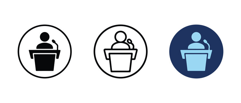 podium icons person speaking or presenting in different styles isolated on transparent background