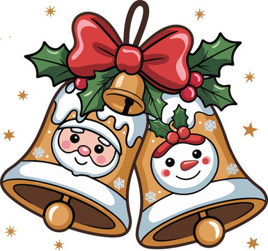 Christmas santa bow and holly jingle bell clipart collection in red and green