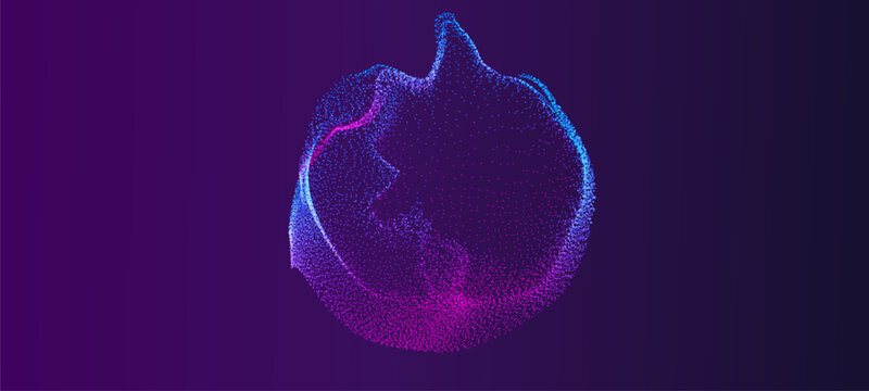 AI circle with particle dots background on purple. Technology vector banner for presentation template.