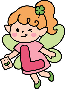 Cute fairy character wearing a dress with Korean consonant Nieun