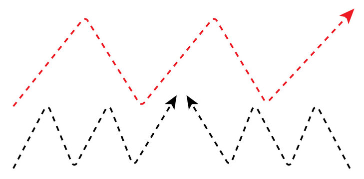 Abstract red and black jagged zigzag line patterns with dashed strokes on a clean transparent background for modern graphic design and web elements