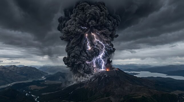 Powerful Volcanic Lightning Flashing Through a Massive Ash Cloud During a Dramatic Nighttime Eruption