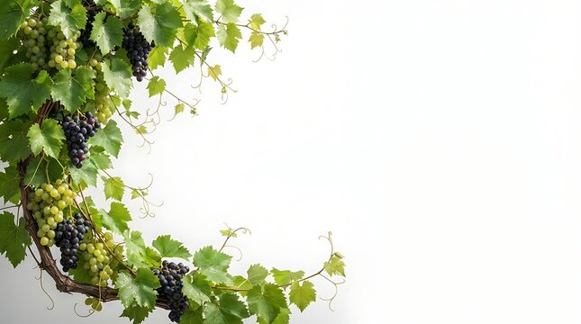 Ripe grapes hanging on vines with green leaves during daylight with copy space