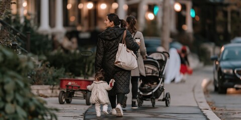 Obraz premium South Asian woman walking on a wet asphalt street during a halloween night, tired expression for parenting and family life media
