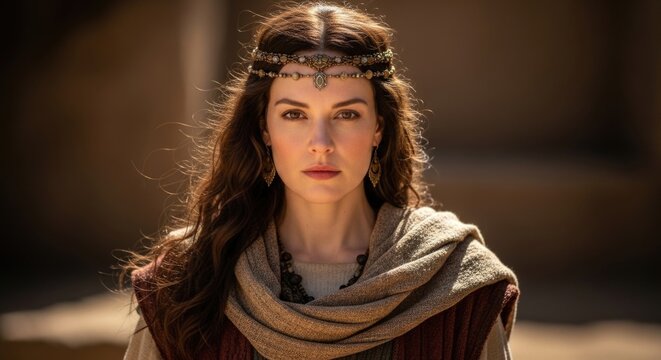 Ancient woman dignitary: Deborah figure, Debora identity, Devorah portrait, Lapidoph wife, Israel heroine, biblical Book, fourth Judge, seven prophetess, Judges era, wise counsel, desert setting.