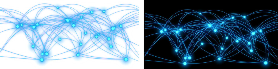 Obraz premium Abstract Glowing Blue Digital Network and Data Connections Points, Isolated on White and Black Backgrounds
