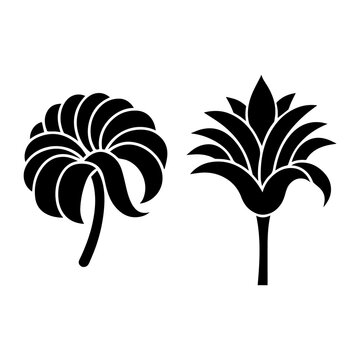 Decorative Botanical Flower Silhouette Collection, Black Floral Vector Illustration