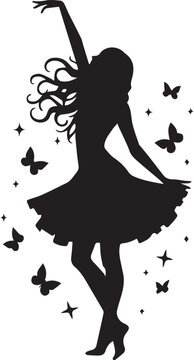 Fairy Silhouette, Magical Flying Fairy Black Vector Illustration
