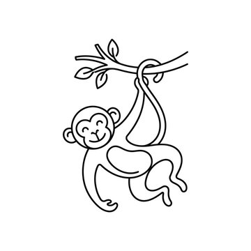 A playful monkey line drawing illustration featuring a cute primate character in a simple artistic style