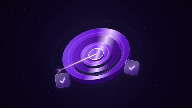 Purple 3D Target Icon with Check Marks Animated Graphic for Business Performance and Success