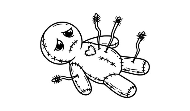 Minimal Voodoo Doll With Heart And Needles Icon